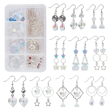 SUNNYCLUE DIY Dangle Earrings Making Kits, include Glass Beads & Pendants, Alloy Links Connectors & Charms, Brass Linking Round & Earring Hooks, Silver