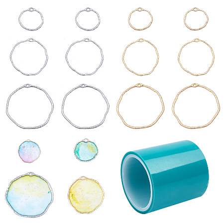 Olycraft Alloy Open Back Bezel Pendants, For DIY UV Resin, Epoxy Resin, Pressed Flower Jewelry, with Seamless Paper Tape, Mixed Color, 74x73x25mm; 36pcs/box