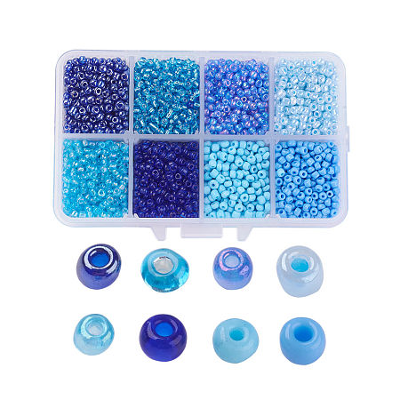 NBEADS 12/0 Glass Seed Beads, Ceylon Round  Loose Spacer Beads, 2mm, Blue, 2mm, Hole: 1mm; about 12500pcs/box