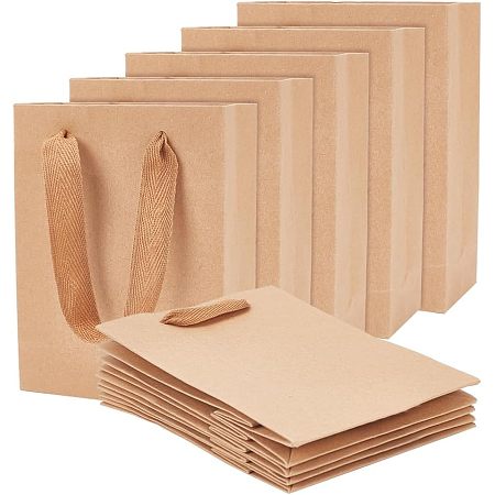 NBEADS 50 Pcs Kraft Paper Bags, Brown Shopping Bags Gift Bags with Nylon Cord Handles Recyclable Candy Paper Bags for Birthday Wedding Tea Party and Party Celebrations, 6.30×4.72×2.24