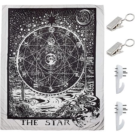 GORGECRAFT Tarot Star Tapestry The Moon The Star Wall Hanging Astrology Zodiac White and Black Decor with 2pcs Non-Trace Hook for Bedroom Living Room Dorm (130x150cm