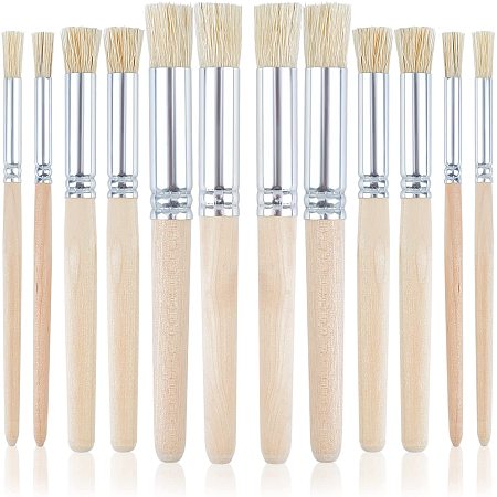 PandaHall Elite Wooden Stencil Brushes, 12pcs 6 Sizes Natural Stencil Brushes Bristle Art Painting Brushes Wood Paint Template Brush for DIY Crafts Card Making Watercolor Art Painting Supplies