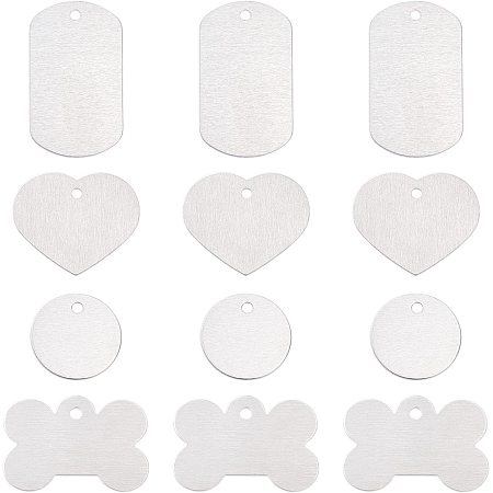 BENECREAT 32 Packs Large Round Blanks Rectangle Heart Stamping Blanks Bone Shape Dog Tags with Plastic Storage Box for Metal Stamping and Jewelry Making