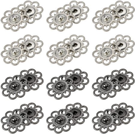 NBEADS 20 Sets Alloy Flower Snap Buttons, 2 Assorted Colors Vintage Metal Sew On Press Snap Button Fasteners for Costume Design, 1