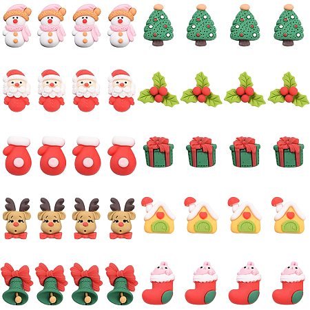 SUNNYCLUE 40Pcs 10 Styles Christmas Theme Resin Cabochons Flatback Charms Embellishment Xmas Santa Claus Cabochon Wreath Slime Charms Elk for DIY Jewelry Making Scrapbooking Craft Supplies Decorations