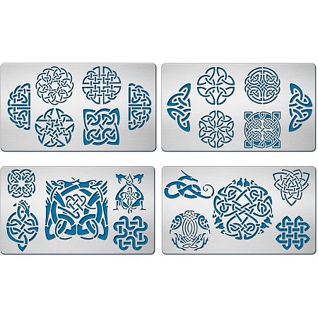 BENECREAT 4 Sets Traditional Symbols Cutting Dies Round Square Pattern Metal Embossing Cutting Stencils for Decorative Paper Scrapbooking Embossing Card, 17.7x10.1cm