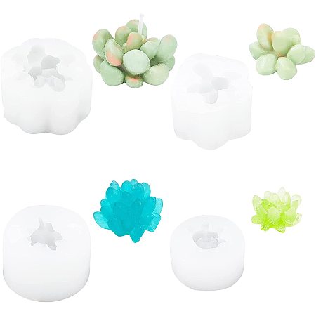 GORGECRAFT 4PCS Succulent Cactus Silicone Mould Plants Candles Handmade Soap Fondant Cake Chocolate Candy Moulds for Party Wedding Cake Decorating