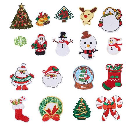 NBEADS 18PCS Iron on Christmas Patches Embroidered Patches Sew-on Badges Appliques for Jeans, Clothing or Christmas Decoration
