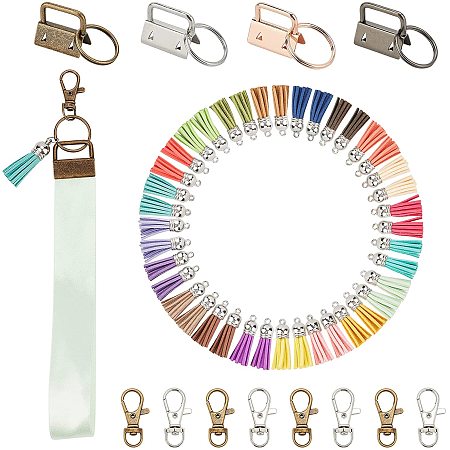 SUNNYCLUE 1 Box 60Pcs 20 Colors Keychain DIY Making Kits Faux Suede Tassel Pendant Colored Leather Tassels with Alloy Lobster Claw Clasps Key Rings for Jewelry Decoration Crafts Supplies