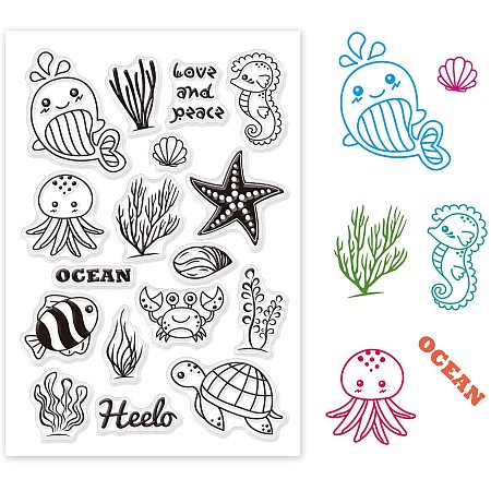 GLOBLELAND Ocean Life Clear Stamps Octopus Whale Seahorse Starfish Sea Life Silicone Stamp for Card Making Decoration and DIY Scrapbooking