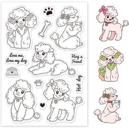 GLOBLELAND Poodle Dog Silicone Clear Stamps Animals Transparent Stamps for Birthday Easter Valentine's Day Cards Making DIY Scrapbooking Photo Album Decoration Paper Craft