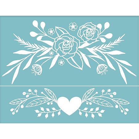 OLYCRAFT Self-Adhesive Silk Screen Printing Stencil Reusable Pattern Stencils Flower with Heart for Painting on Wood Fabric T-Shirt Wall and Home Decorations-11x8 Inch