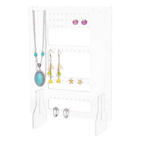 PandaHall Elite Customized Rectangle Acrylic Jewelry Display Stands,Tabletop Jewelry Organizer Holder for Earring, Necklace, Bracelet Storage, Clear, Finish Product: 7x21x29cm