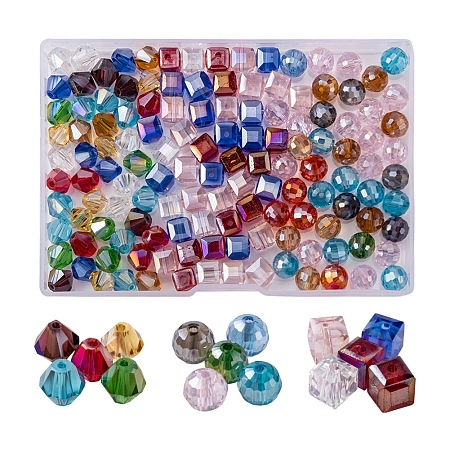 150Pcs 3 Style Electroplate Glass Beads Strands, AB Color Plated, Faceted, Mixed Shape, Mixed Color, 7.5~8x7.5~8x7.5~8mm, Hole: 1mm, 50pcs/style