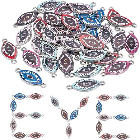 SUNNYCLUE 1 Box 40Pcs 6 Colors Evil Eye Connector Charm Colorful Alloy Enamel Eye Links Lucky Pendants Silver Plated for Jewelry Making Charms Earrings Bracelets Crafts Supplies Findings