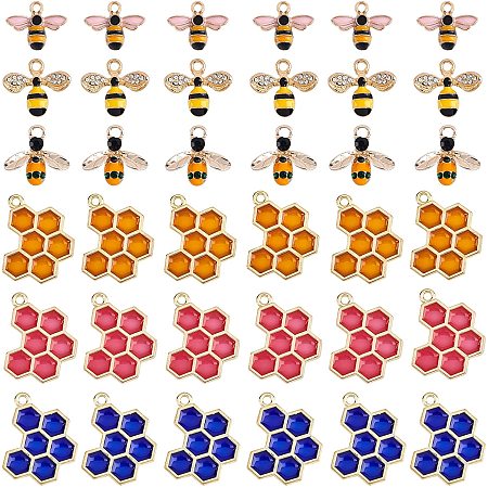 NBEADS 42 Pcs Alloy Enamel Bee Charms Kit, Bee Pendant Charms with 3 Colors Honeycomb Pendants for Jewelry Making Crafts DIY