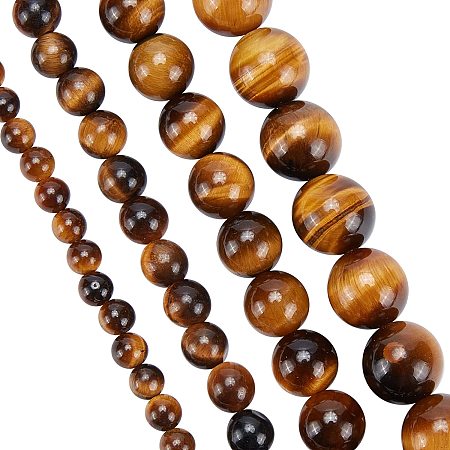arricraft About 110 Pcs Natural Stone Round Beads, 4mm/6mm/8mm/10mm Natural Tiger Eye Loose Beads Yellow Gemstone Stone Beads for Bracelet Necklace Jewelry Making (Hole: 1mm)