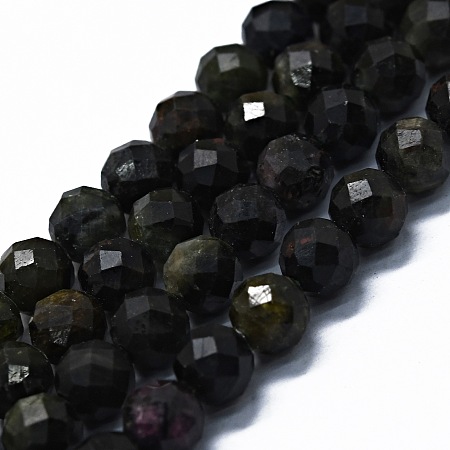 Honeyhandy Natural Green Tourmaline Beads Strands, Faceted(64 Facets), Round, 6mm, Hole: 0.8mm, about 62~67pcs/strand, 15.16~15.55 inch(38.5~39.5cm)