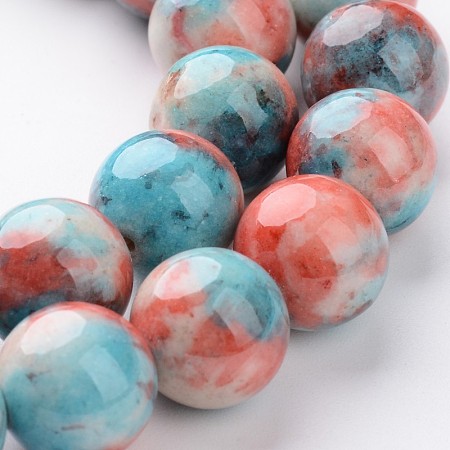 NBEADS Natural White Jade Bead Strands, Dyed, Round, Colorful, 12mm, Hole: 1mm; about 33pcs/strand, 16