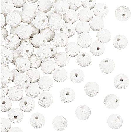 OLYCRAFT 196pcs 8mm Natural Lava Beads White Chakra Bead Strand Round Gemstone Loose Beads Energy Healing Beads for Necklace Bracelets Earrings Jewelry Making