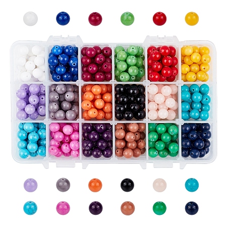 18 Color Natural Mashan Jade Round Beads Strands, Dyed, with Bead Container, Mixed Color, 8mm, Hole: 1mm, about 450pcs/box