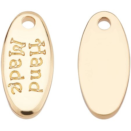 BENECREAT 30Pcs Brass Oval Pendants with Word Real 18K Gold Plated Charm Pendants for DIY Jewelry Making