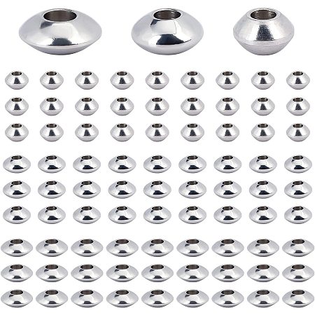 PandaHall Elite 90pcs Spacer Beads, Brass Disc Beads 4mm 6mm 8mm Tibetan Styles Spacers Flat Round Spacers Metal Loose Beads for Earring Bracelet Jewelry Making, Platinum