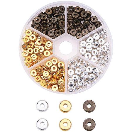 PandaHall Elite 300pcs 6mm Metal Flat Disc Spacer Beads Round Brass Rondelle Slice Jewelry Metal Spacers for Bracelet Necklace Jewelry Making, 3 Color