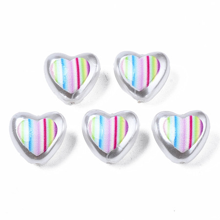 ARRICRAFT 3D Printed ABS Plastic Imitation Pearl Beads, Heart, Colorful, 11x12x7mm, Hole: 1mm