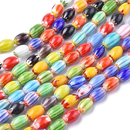 ARRICRAFT Oval Handmade Millefiori Glass Beads Strands, Mixed Color, 12x7.5mm, Hole: 1.5mm, about 32pcs/strand, 14.9 inches