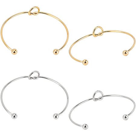 UNICRAFTALE 4pcs 24.8-25.98 inches 2 Colors Stainless Steel Love Knot Bangle Bracelet with End Round Beads Heart Knot Bangle Bracelets Simple Cuffs Stretch Bracelet for Jewelry Making