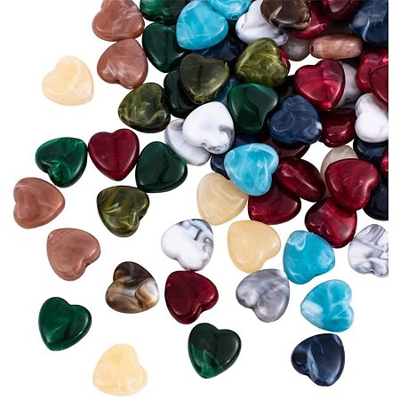 Pandahall Elite 200 pcs Heart Shape Acrylic Beads, Imitation Gemstone Beads for Earring Necklace Pendant Jewelry DIY Craft Making, Mixed Colors