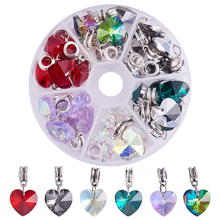 PandaHall Elite 30PCS 6 Colors Heart Glass Dangle Pendants Charms for DIY Necklace Earrings, Bracelets Jewelry Making