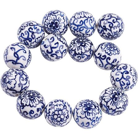 CHGCRAFT 10pcs Handmade Blue and White Porcelain Beads MediumBlue Round Handmade Blue and White Porcelain Loose Beads for Jewelry Making, 24mm, Hole 2.5mm