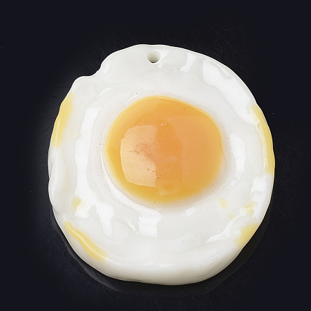 Honeyhandy Resin Pendants, Fried Egg/Poached Egg, Orange, 47.5x40x8.5mm, Hole: 1.5mm