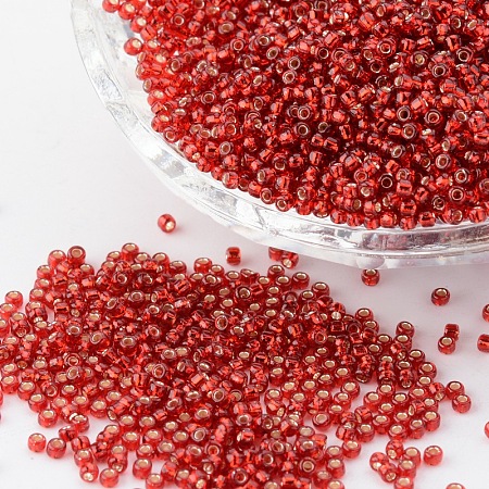 FGB 12/0 Round Glass Seed Beads, Silver Lined, Dark Red, 12/0, 2x1.5mm, Hole: 0.3mm, about 30000pcs/bag
