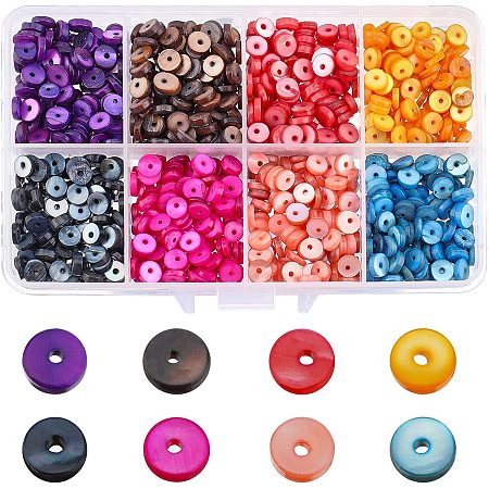 NBEADS About 800 Pcs 8 Colors Heishi Shell Beads, Natural Thin Flat Seashell Beads Dyed Disc Shell Beads for Bracelets Necklaces Chokers and Anklets,5x1mm, Hole: 1mm