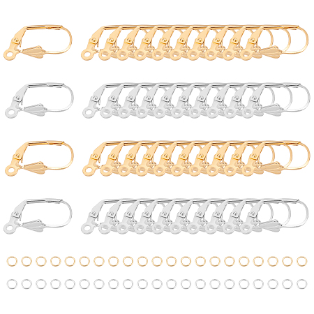 DICOSMETIC 60Pcs 2 Color 304 Stainless Steel Leverback Earring Findings, with 60Pcs Jump Rings, Golden & Stainless Steel Color, 19x12x6mm, Hole: 1.5mm, Pin: 0.8mm, 30Pcs/color