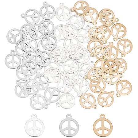 UNICRAFTALE 60Pcs 3 Colors Peace Sign Charms Stainless Steel Peace Symbol Pendants 1.4mm Hole Dangle Charms Earring Charms Bracelets Necklace Pendants For Jewelry Making