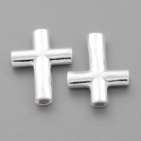 Honeyhandy 925 Sterling Silver Beads, Latin Cross, Silver, 14x10x2mm, Hole: 1mm
