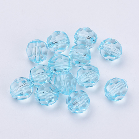 Honeyhandy Transparent Acrylic Beads, Faceted, Round, Light Cyan, 10x9.5mm, Hole: 1.8mm, about 990pcs/500g
