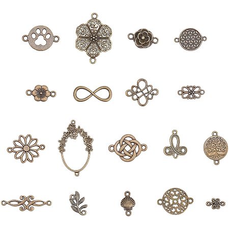 PandaHall Elite 180pcs Antique Bronze Connector Charms 18 Style Alloy Charms Pendants Beads Links Connector Charms Accessories Components for DIY Necklace Bracelet Earring Jewelry Making