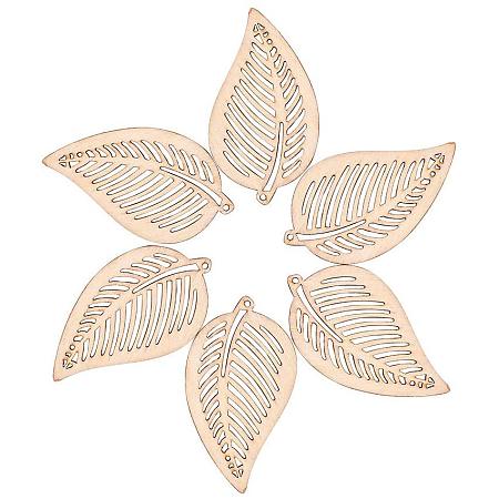 PandaHall Elite 30 pcs Leaf Shape Undyed Hollow Wood Big Pendants for Earring Necklace Jewelry DIY Craft Making Tree Ornaments Hanging Ornament Decorations, Wheat Color