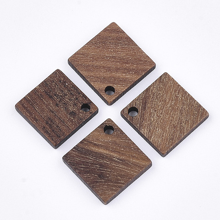 Honeyhandy Walnut Wood Pendants, Rhombus, Saddle Brown, 17x17x2.5~3mm, Hole: 1.6mm, Side Length: 13mm