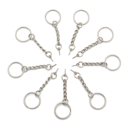 Honeyhandy Iron Split Key Rings, with Chains and Peg Bails, Keychain Clasp Findings, Platinum, 20mm