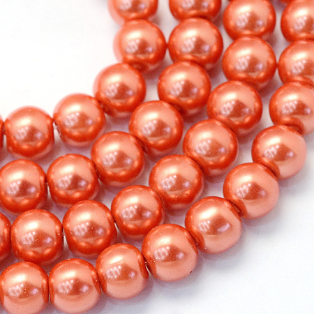 Baking Painted Pearlized Glass Pearl Round Bead Strands, Tomato, 8~9mm, Hole: 1mm; about 105pcs/strand, 31.4 inches