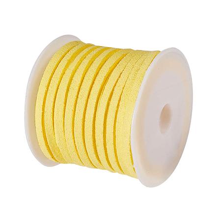 ARRICRAFT Faux Leather Lace Beading Thread 3mm Faux Suede Cord String Velet 5 Yards with Roll Spool, Yellow