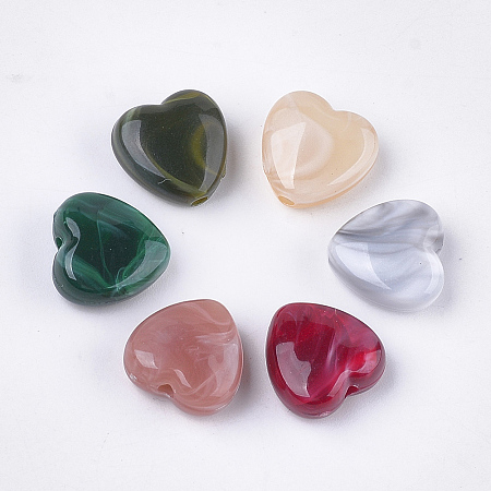 Arricraft Acrylic Beads, Imitation Gemstone Style, Heart, Mixed Color, 14x14x7mm, Hole: 2mm