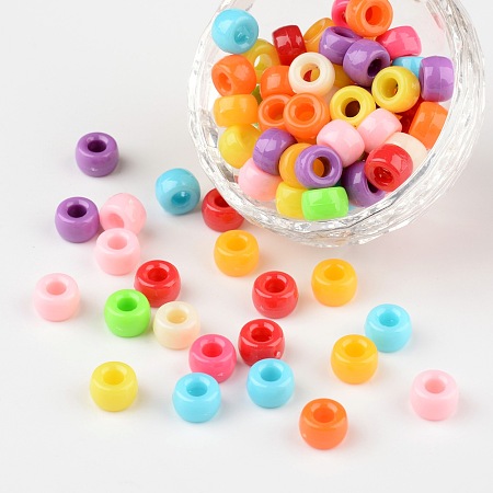 Arricraft Opaque Acrylic Beads, Column, Mixed Color, Size: about 9mm wide, 6mm long, hole, 4mm