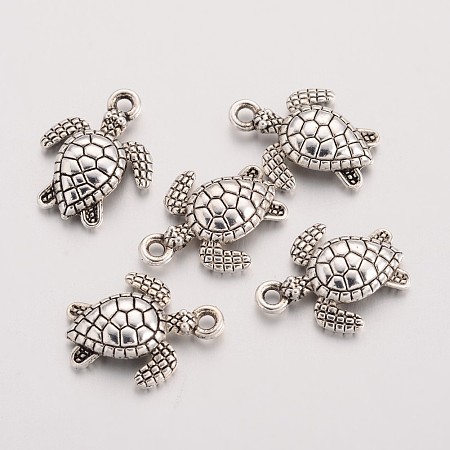 Honeyhandy Tibetan Style Zinc Alloy Charms, Cadmium Free & Lead Free, Sea Turtle, Antique Silver, 16x12.5x3mm, Hole: 2mm